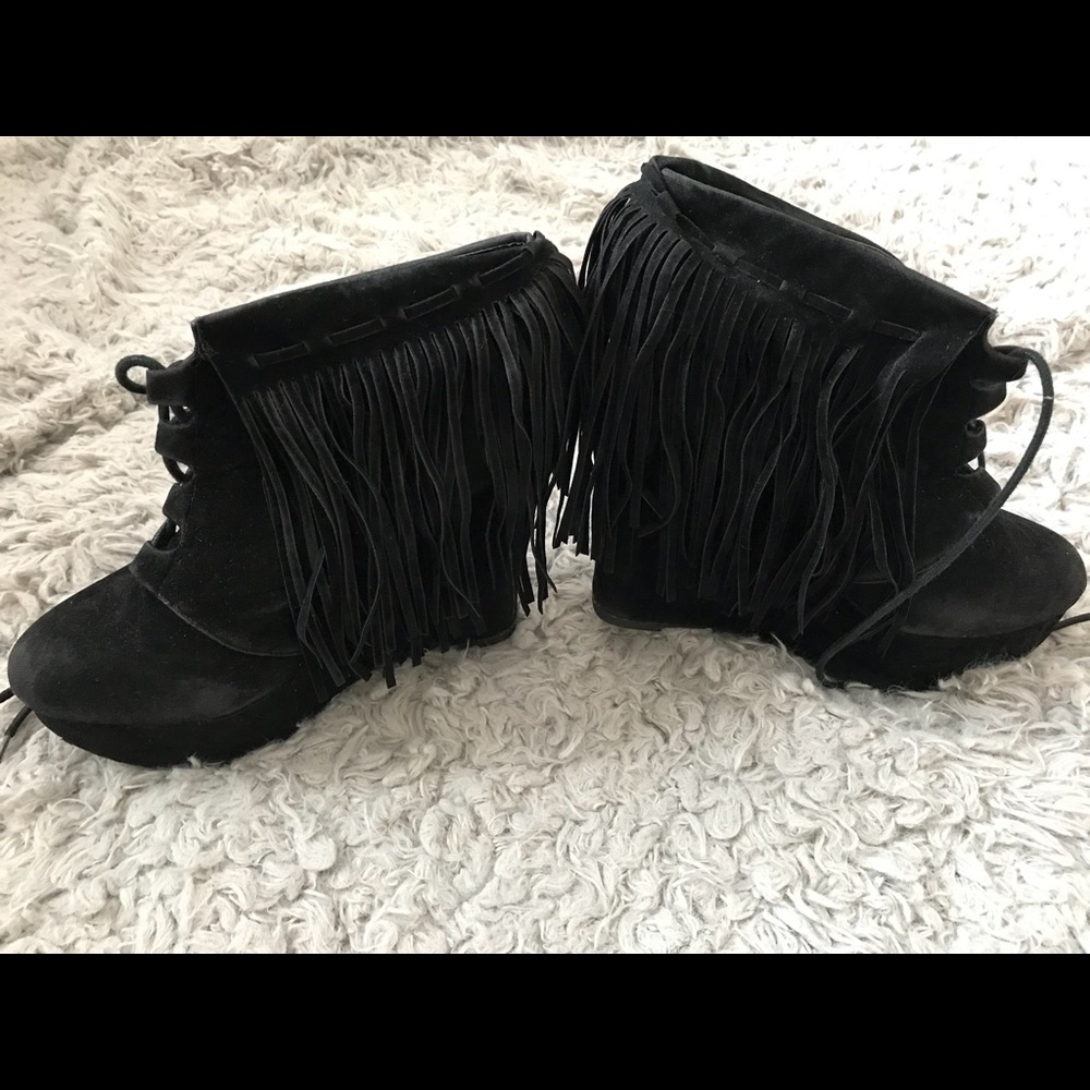 Black Charlotte Russe Fringe Booties